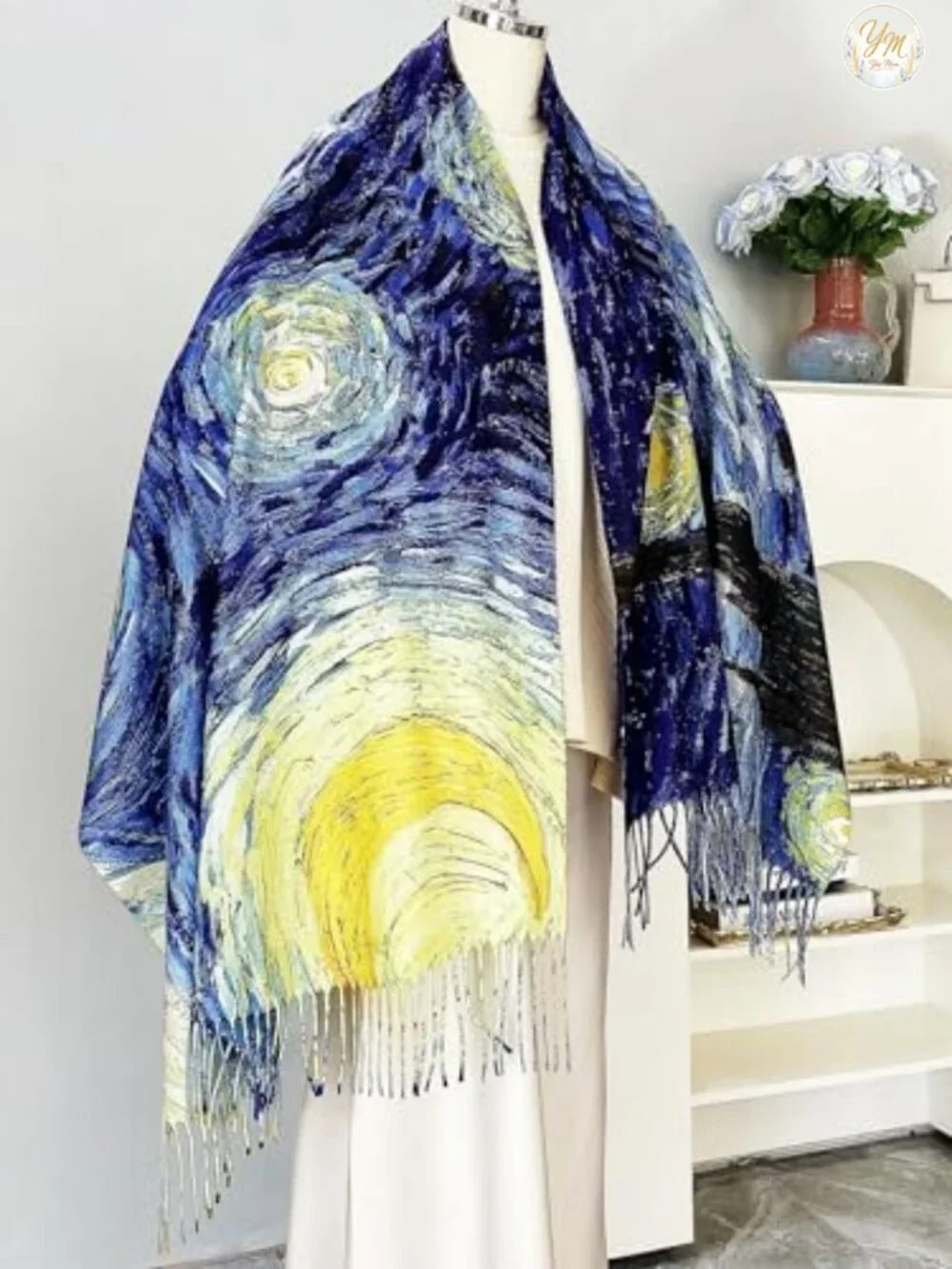 Reversible Art Scarf Shawl Wrap Pashmina with Gift Box